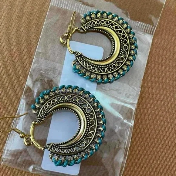 Sphere Carved Metal Statement Earrings Bohemian Vibe - Picture 9 of 13